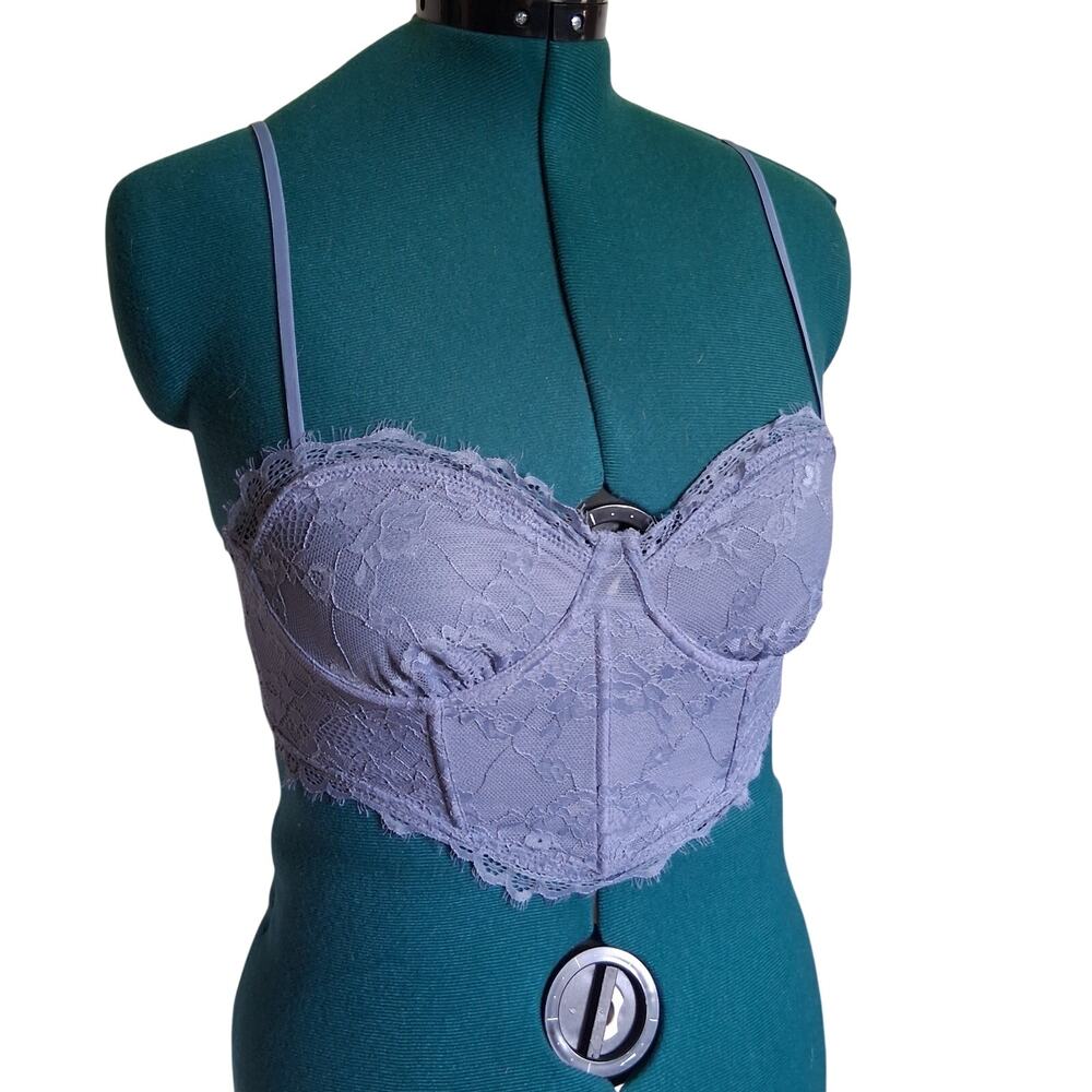 Forever 21 Dusty Blue Lace Corset Bustier Crop Top L